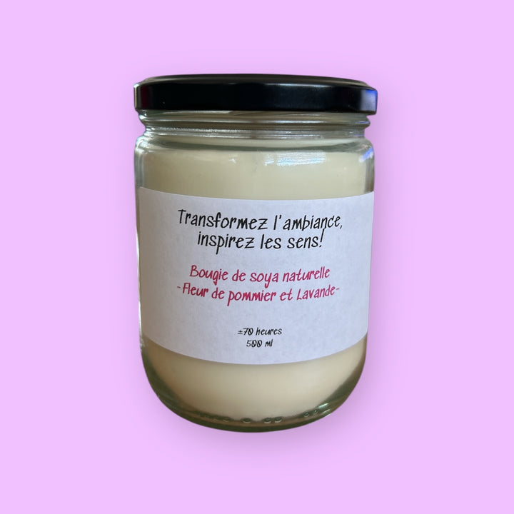 Bougie de soya naturelle - Fleur de pommier et Lavande
